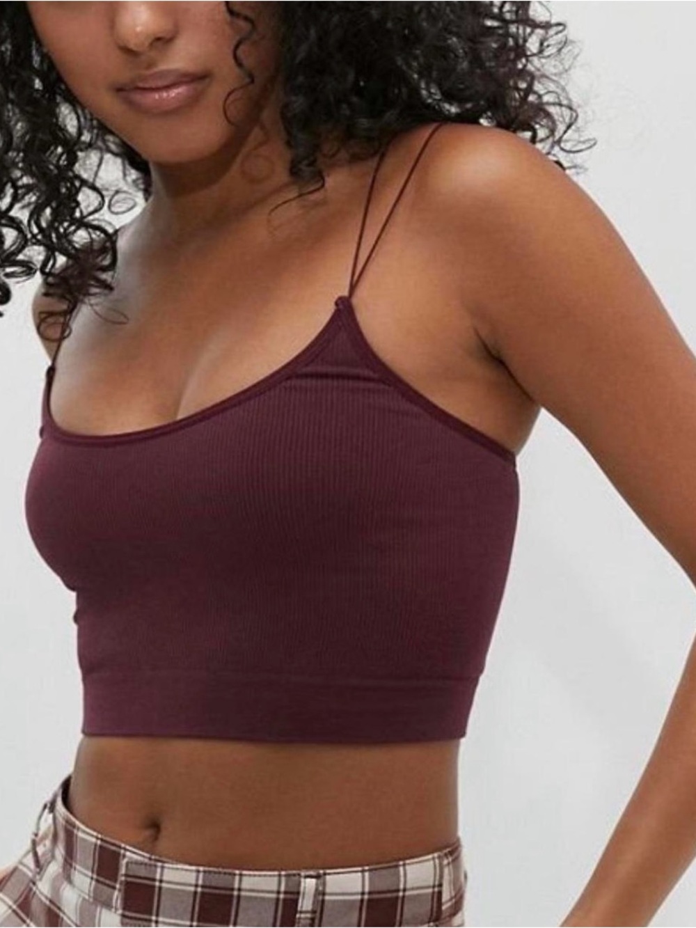 Zara Brown Ribbed Double Strap Crop Top